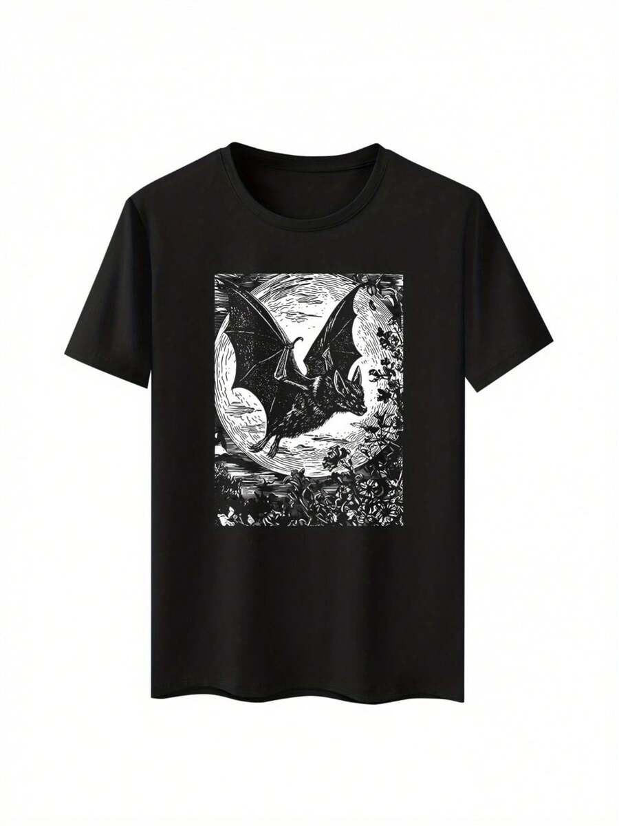 Camisetas de Halloween para hombre con un diseño humorístico de esqueleto con costillas y gráficos góticos vintage de murciélagos - Negro - Ver 1