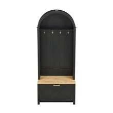 Multifunctional Cabinet With Shoe Rack, Shelf, And Hooks – Entryway Coat Rack, Sturdy MDF Construction, Modern Design, Durable Iron Legs, Practical Storage - 黑色 - 查看 6