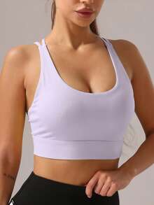 1pc Women's Elastic Sports Yoga Bra Suitable For Fitness And Outdoor Fall - Mauve Purple - View 7
