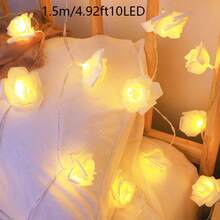 1pc 1.5/3m Home Decor Foam Plastic Rose Flower String Light, Bedroom Wall Decor Rose Lights,Room Bedside Decor Flower Lights,Wedding Proposal Party Decor Light String,Girls' Room Decor Light String, Suitable For Birthday Party Decoration - 暖光 - 查看 15