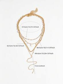 4pcs Fashionable Versatile Faux Pearl Tassel Choker Necklace, Multi-Layer Y-Shaped Necklace Set For Women - Gold - View 6