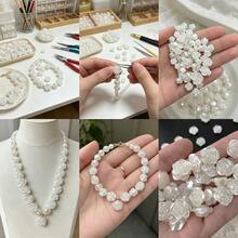 100pcs Flat Pearl Rose Beads With Holes, Suitable For Hair Clips, Phone Cases, Photo Albums, Earrings, Necklaces, Bracelets And Other Jewelry Making Craft Decorations, Gold-Edged Camellia Decoration, Wedding Craft Accessories - White - View 11