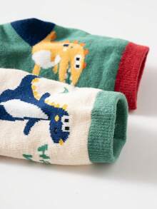 5 Pairs Kids Mid-Calf Socks, Cartoon, Letter, Dinosaur, Striped Patterns, Casual, Sports Style, White, Green, Orange, Blue, Multicolor, Colorblock, Children's Socks, All-Season, Suitable For Students Daily, Versatile, Back To School, Classroom - Multicolor - View 9