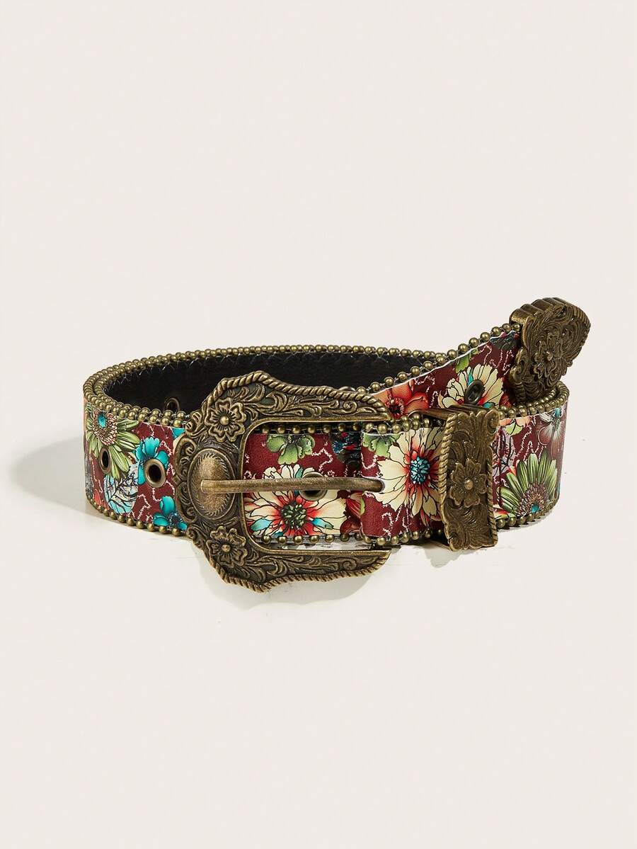 1pc Men's Star Eyelet Western Cowboy Style Heavy Duty Belt Suitable For Daily Use - Multicolor - View 1
