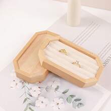 1pc Octagonal Wooden Ring Storage Box, Minimalist Natural Wood Jewelry Organizer Tray With Velvet Lining, Portable Ring Display & Storage Box For Home, Travel, Wedding - Log Color - View 3