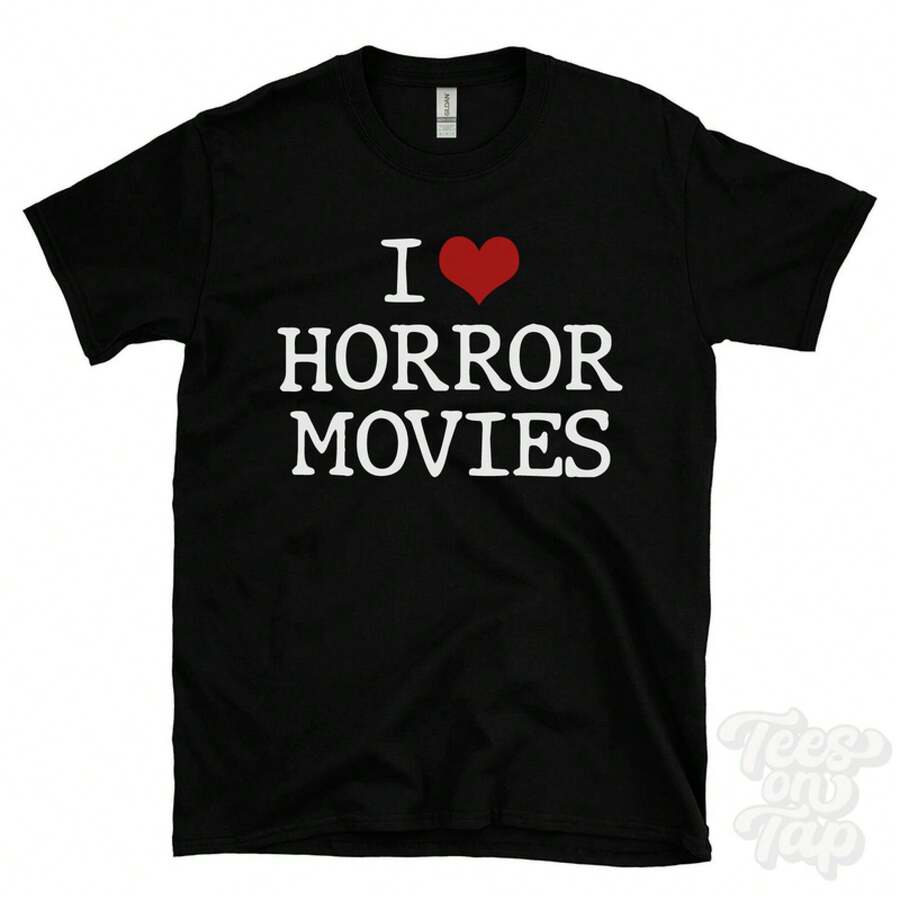 ICH LIEBE HORRORFILME T-SHIRT Herz Filmgenres Gruselthiler Suspense Schauspieler - Schwarz - Übersicht 1