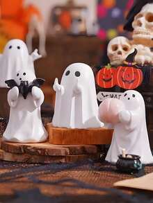 1pc Cute Halloween Ghost Figurine - Spooky Resin Ghost Statue, Gothic Halloween Decor, Cute "Finger Ghost" Small Ornament; Ideal For Indoor And Porch Halloween Decoration, Desktop Display, Unique Creative Gift, Perfect For Halloween Party Decor. - Multicolor - View 4