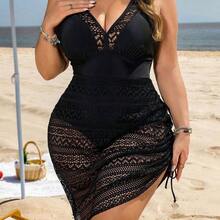 ghadjgyjad Swim Lushoire Traje de baño tankini de talla grande con falda, de tela negra y tela jacquard de punto, con cuello en V, tirantes ajustables, cordón con túnel, elegante y sexy para la playa y vacaciones casuales - azul real - Ver 2
