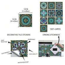 OUTANA 24pcs Vintage Mandala Peel And Stick Tile Stickers, Self-Adhesive Vinyl Decals With Intricate Green, Brown, Beige Patterns, Suitable For Kitchen And Bathroom Backsplash, 10/15/20/30cm - Multicolor - View 13
