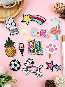 12pcs Energetic Cartoon Embroidery Patches, Fun Puppy & Star Series, DIY Decorative Patches For Clothes And Bags - Multicolor - View 8