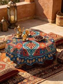 1/2pcs Tablecloth, Geometric Pattern Tablecloth, Polyester Material, Suitable For Kitchen, Dining Room, Coffee Table, Dining Table, Round Or Square Optional, Ideal For Picnic, Camping, Country Farmhouse Decor, Colorful Diamond Pattern Star Design, Perfect For Table Protection And Holiday Decoration - Multicolor - View 17