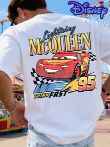 T-Shirt With Lightning McQueen Motif From Disney Cars, Retro Racing Car Print, Short-Sleeved T-Shirt For Men, Streetwear, Everyday Fashion, Leisure Style, Outdoor Sportswear, Summer Clothing For Men, Gift For Men. - 白色 - 查看 2