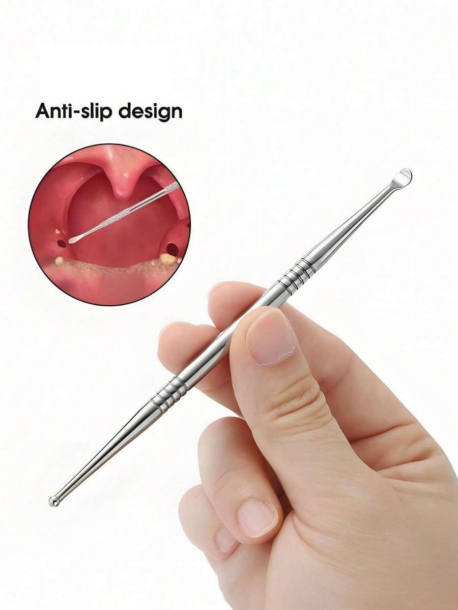 2 Pieces Of Stainless Steel Tongue Coating Cleaner And Tonsillolith Removal Tool, With Anti-Slip Handle, Portable Design, Comfortable Grip Handle, Durable Equipment, Ergonomic Handlex, Tongue Scraper, Teeth Cleaning Tool, Travel Toothbrush - Multicolor - View 1