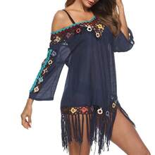 Hand-Crocheted Rainbow-Colored Ringed Bikini With Tassels, Beach Skirt, Beach Cover-Up - Black - View 7