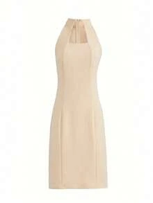 Women's Solid Color Elegant Party Zipper Shoulder Bag Strapless Dress For Date Night Summer - Apricot - View 4