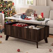 Lazyspace Tavolino regolabile in altezza, tavolino con vano contenitore, tavolino laterale, tavolino basso da soggiorno, stile scandinavo, colore legno naturale, 105 x 32 x 42 cm - Noce - Visualizzare 7
