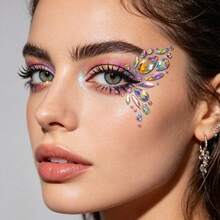 2 Pcs Butterfly Acrylic Shiny Face Stickers, Festival Performance Colorful Eyebrow Diamond Stickers, Acrylic Face Stickers, Eyeliner Stickers, Suitable For Party, Music Festival,Daily Use, Aesthetic - Multicolor - View 3