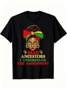 Women's And Juneteenth 1865 Freedom Day T-Shirt - African Bun And African Cultural Heritage Design, With The Slogan "Dear Ancestors And I Understand The Task" - Soft, Breathable, Lightweight Round Neck Short Sleeve - Juneteenth Cultural Pride Clothing Funny Women's T-Shirts Suitable For All Seasons 100% Cotton - 黑色 - 查看 1