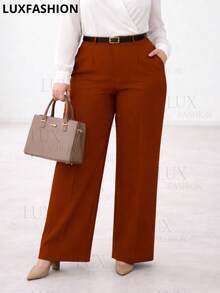 Set Of 2 Elegant High-Waisted Plus Size Tailored Trousers For Women With Belt - 1 Black 1 Terracotta - View 2