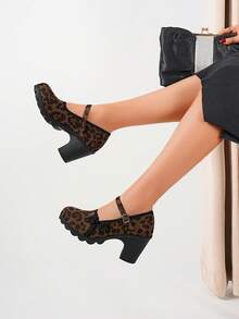 Tacones altos para mujer talla grande, versión extra ancha & extra grande, diseño de nudo chino, elegante & versátil - Marrón - Ver 6