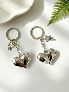 1pc Premium Shiny Silver Heart Buckle Butterfly Star Bag Accessory, Bag Charm, Keychain Pendant - Multicolor - View 3