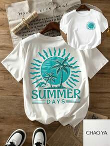 Minimalistisch. 100 % Baumwolle. 1 Stück. Damen-Sommer-Sport-T-Shirt mit Retro-Kokosnuss- und Sonnenuntergangsmuster, in verschiedenen Farben erhältlich. Sport-T-Shirt mit Rundhalsausschnitt, ideal für Yoga und Laufen. Perfekt für Frühling und Sommer. - Weiss - Übersicht 1