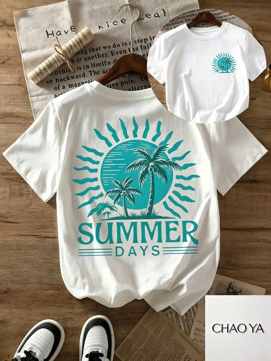 Minimalistisch. 100 % Baumwolle. 1 Stück. Damen-Sommer-Sport-T-Shirt mit Retro-Kokosnuss- und Sonnenuntergangsmuster, in verschiedenen Farben erhältlich. Sport-T-Shirt mit Rundhalsausschnitt, ideal für Yoga und Laufen. Perfekt für Frühling und Sommer. - Weiss - Übersicht 1