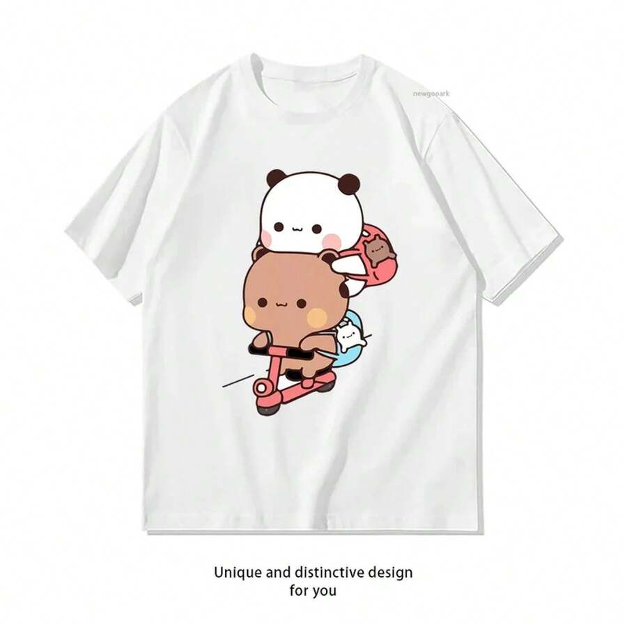 Maglietta Bubu And Dudu sullo scooter per donne e uomini, magliette casual in cotone stampate, streetwear per adulti, camicie tee abbigliamento uomo - nero - Visualizzare 1