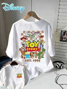 Disney Toy Story T-Shirt With Characters, Retro Cartoon Print, Men's T-Shirt, Pure Cotton, Loose Crew Neck, Casual Everyday Wear, Comfortable And Versatile, Street Style, Summer Wear, A Great Gift For Men. - 白色 - 查看 2