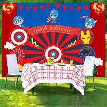 1pcs M Arvel Cartoon C Aptain America Happy Birthday Backdrop Anime Superhero Theme Party Background Shield Star Pennant Photography Prop Boy Bedroom Bedside Wall Tapestry Outdoor Yard Gathering Decoration Fan Room Wall Hanging Supplies - C - Xem 2