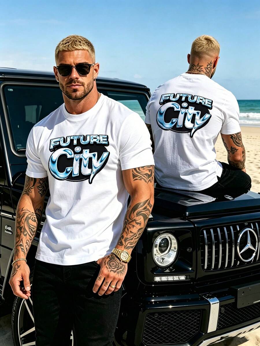 Outdoor Daily Wear Men T-Shirt Fashion Simple Round Neck Top - White - View 1