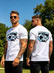 Outdoor Daily Wear Men T-Shirt Fashion Simple Round Neck Top - White - View 2