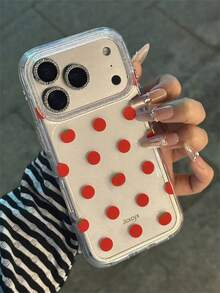 Cute Cartoon Tomato Polka Dot Pattern Shiny Sequin Transparent Phone Case Compatible With IPhone 17 Pro Max 17 Pro 14 Pro Max 15 Pro Max 16 Pro Max 13 12 11 Soft Clear Protective Cover - Clear - View 2