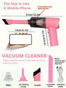 Car Wireless Vacuum Cleaner Multi-Functional Handheld Portable Cordless Vacuum With Brush,Cleanable Filter Rechargeable Strong Vacuum Suction For Car, Home, Office, Pets,Dry And Wet Cleaning,Hair Anti-Wrap(Battery Capacity: 1800mAh) - Pink - View 3