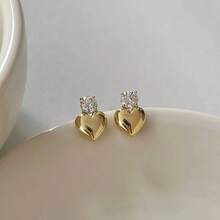 Gold Smooth Surface Heart-Shaped Stud Earrings For Women, Minimalist Fashion Jewelry For Girls, Wedding Bride - Gold - View 1