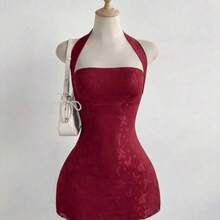 ghadjgyjad  Vestido de fiesta mini con diseño de mariposa, cintura ceñida y sexy, con diseño de lazo de mariposa en la espalda, estilo dulce con bloqueo de color y malla - Burdeos - Ver 1