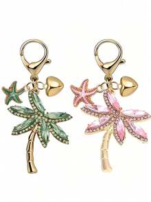 Pendentif d'arbre de coco avec éléments de cœur et d'étoile de mer, charme océanique de style bohème de villégiature en alliage, design tropical de Hawaï, bijoux à goutte d'huile émaillée, accessoire minimaliste de mode pour sac à dos, sac à main, étui d'écouteurs, décoration de voiture, léger et durable, idéal pour le port quotidien des femmes, les vacances à la plage, les voyages, les fêtes, excellent cadeau pour la fête des pères, essentiel pour la fête de l'indépendance, cadeau de remise des diplômes pour les amateurs de l'océan - Article 1 (1 pièce) - Voir 11