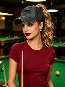 1 pieza Gorra de béisbol retro desgastada para mujer con cola de caballo alta, clásica ajustable adecuada para uso casual diario, fiestas, compras y otras ocasiones - Multicolor - Ver 3