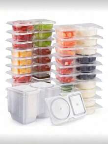 5/40 piezas - Cajas de aperitivos reutilizables con tapas, nuevas cajas de aperitivos, recipientes de control de porciones para aperitivos, cajas de aperitivos con compartimento de doble capa, adecuadas para comidas portátiles y camping, cajas de condimentos de cocina - transparente - Ver 11
