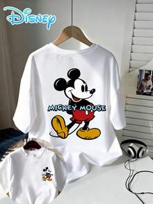 Classic, Colorful Mickey Mouse T-Shirt From Disney, Stylish Cartoon Print, Short-Sleeved Men's T-Shirt, Loose And Casual Fit, Comfortable For Everyday Wear, Perfect For Leisurewear On Vacation, Street Style, Suitable For Summer, Partner Outfits, A Great Gift For Men. - 白色 - 查看 3