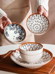 2 Bowls 2 Chopsticks 1 Plate/4 Bowls 4 Chopsticks 4 Spoons 2 Plates Ceramic Bowl And Plate Set, Suitable For Serving Homemade Dishes, Soy Sauce, BBQ, Hot Pot, Pickles, Snacks, Vinegar, Desserts, Ice Cream, Sushi, Etc., Ideal For Home, Restaurant, Hotel, BBQ, Holiday Gifts, Kitchen Supplies - Multicolor - View 3