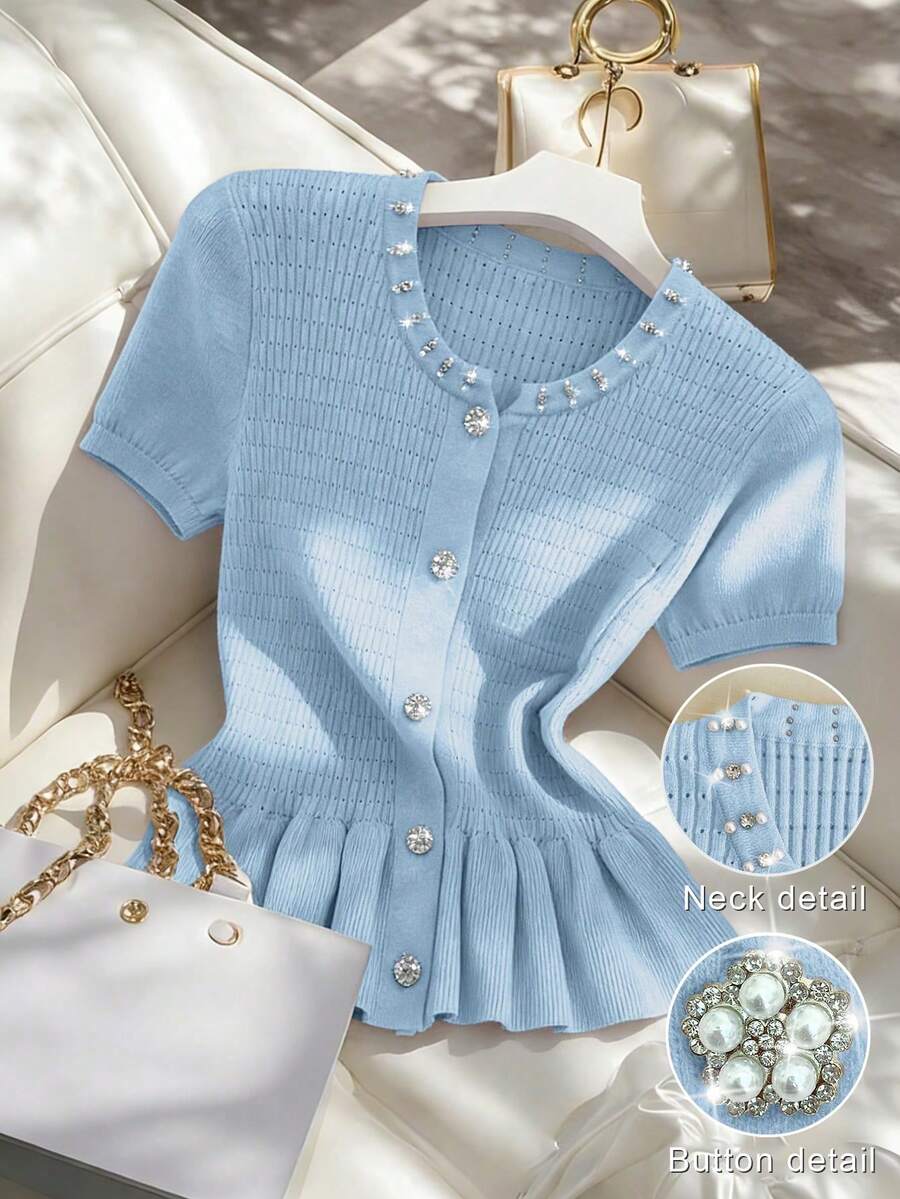 2026 Nuevo Cárdigan casual, elegante y versátil de primavera/verano para mujer,Adecuado para vacaciones, ir al trabajo, vacaciones de verano, ropa de playa, elegante. - Azul - Ver 1