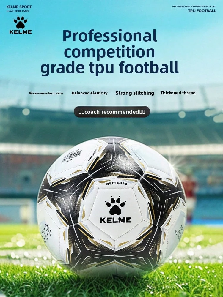 KELME Machine-Stitched Football Training & Match Ball, Size 5 & Size 4 - Black Gold - View 1
