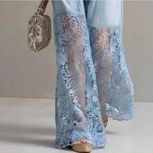 Fashionable And Elegant Light Blue Jeans With Lace Trim - Light Blue - View 1