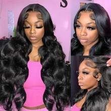250% Density 34 Inch Body Wave Lace Frontal Wigs Human Hair Pre Plucked With Baby Hair Glueless Wigs For Women 13x4 HD Transparent Lace Front Wigs With Natural Hairline - Natural Black - 查看 7