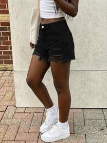 Women's Casual Loose Straight Leg Cropped Jeans Black Summer - Black - View 3