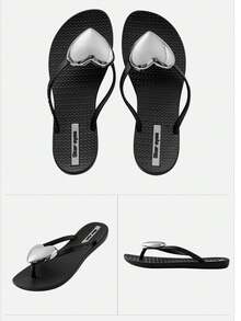 1Pair Women's Heart Decor Flip Flops, Summer Beach Slippers For Vacation, Beach And Travel - màu đen - Xem 9