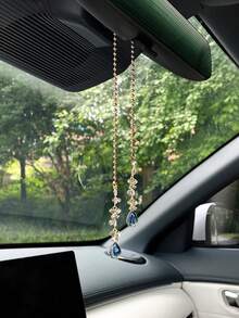 Sweet Zirconia Butterfly Water Drop Tassel Car Hanging Ornament Creative Car Interior Decor Exquisite Car Accessory Small Gift Car Rearview Mirror Decoration - A - View 2
