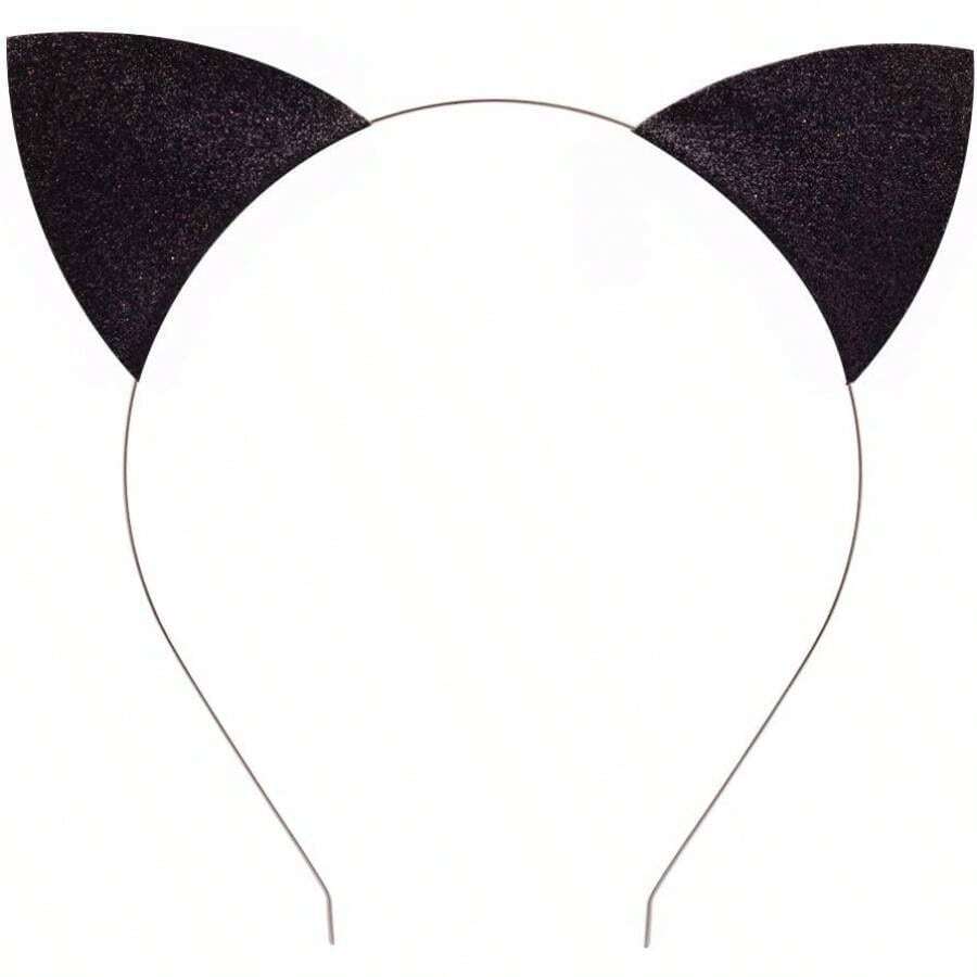 Glitter Ears Headband Halloween Fancy Dress Woman Hairband Cosplay - negro - Ver 1