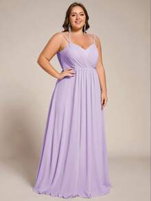 EVERPRETTY Plus Size Backless Lace Lace-Up Multi-Way Chiffon Sleeveless Deep V-Neck Wedding Bridesmaid Dress Suitable For Wedding Vacation Beach Party - Mauve Purple - View 3